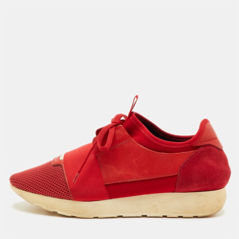 Balenciaga Race Runner Size 40 Red Leather Mesh And Neoprene Low Top Sneakers